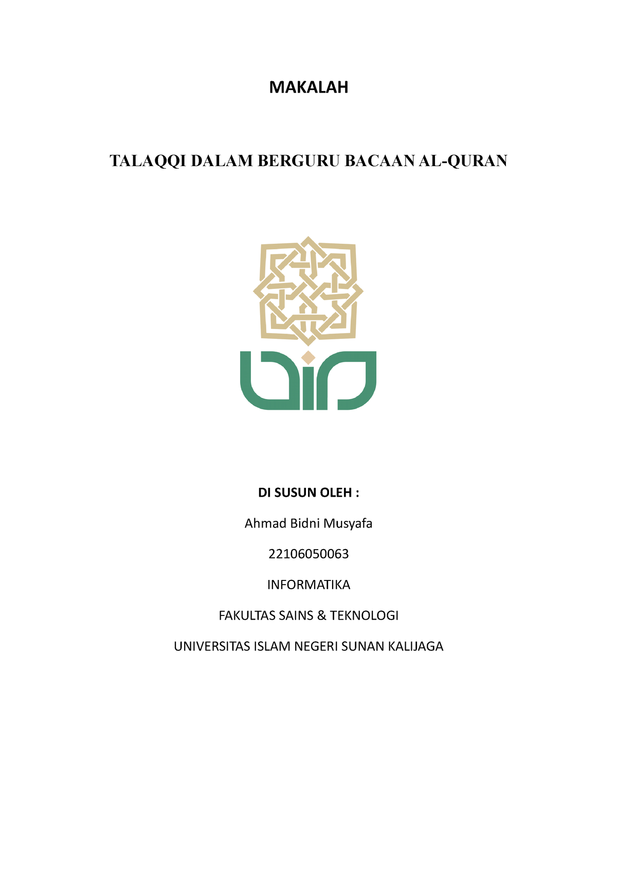 Makalah Talaqqi Dalam Berguru Bacaan Al - MAKALAH TALAQQI DALAM BERGURU ...