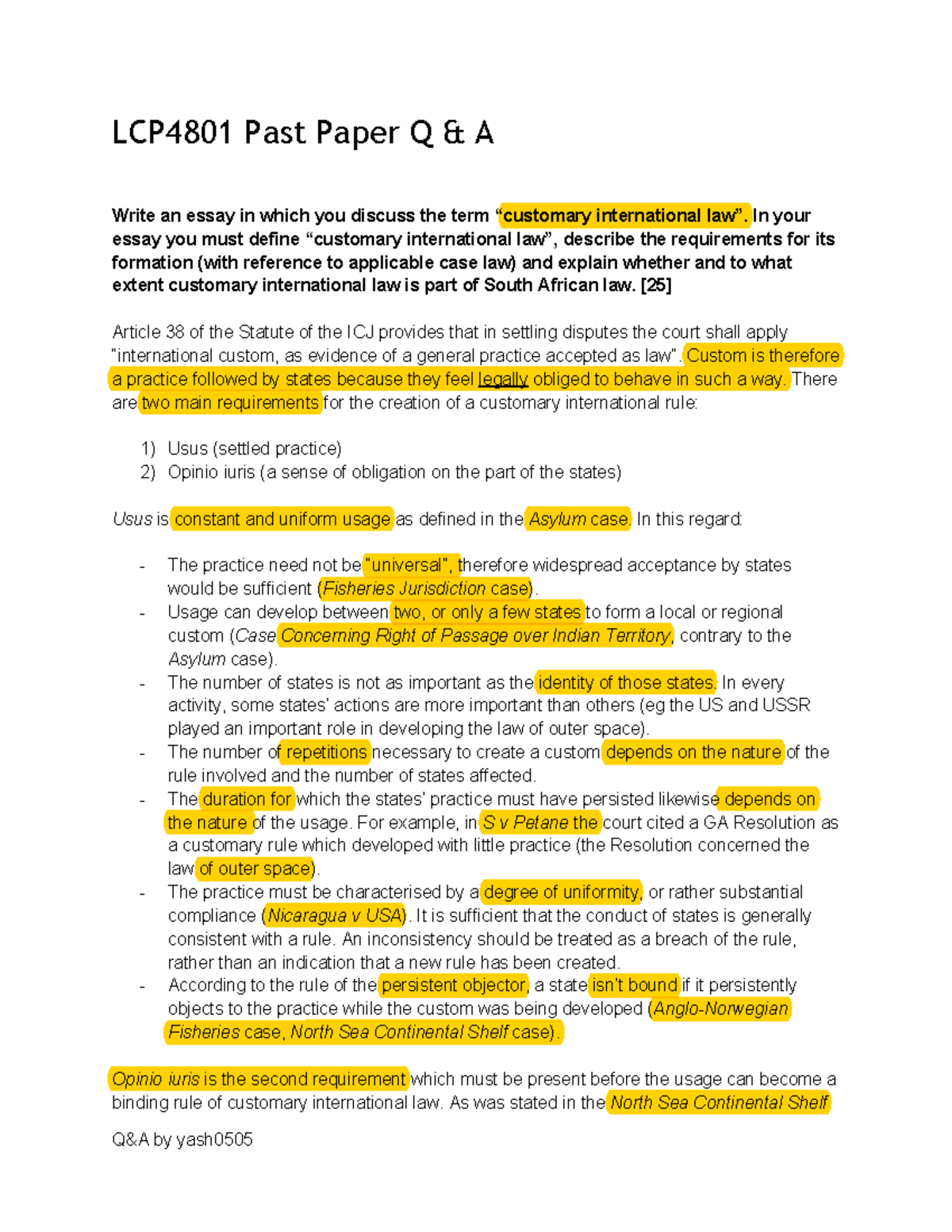 Lnternational law NB Q&A for Exams (Yash) - Copy - LCP4801 Past Paper Q ...