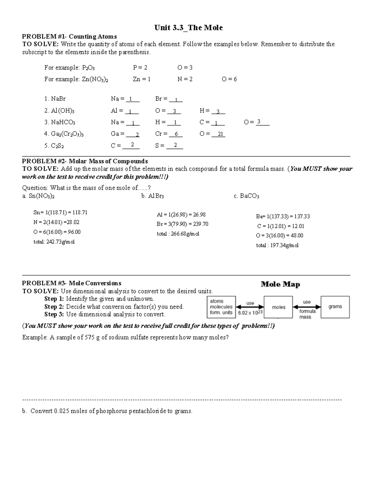 Notes-The Mole gizmo questions - Unit 3_The Mole PROBLEM #1- Counting ...
