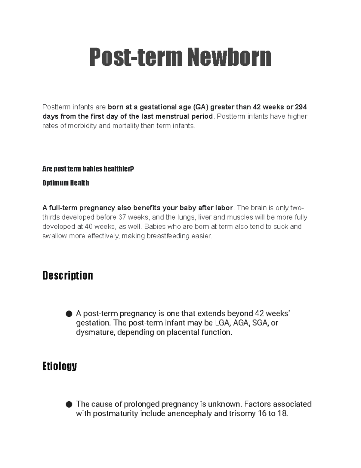 Postterm Newborn BSNFILE NOTES REVIEW MO NAYAN BEH Postterm