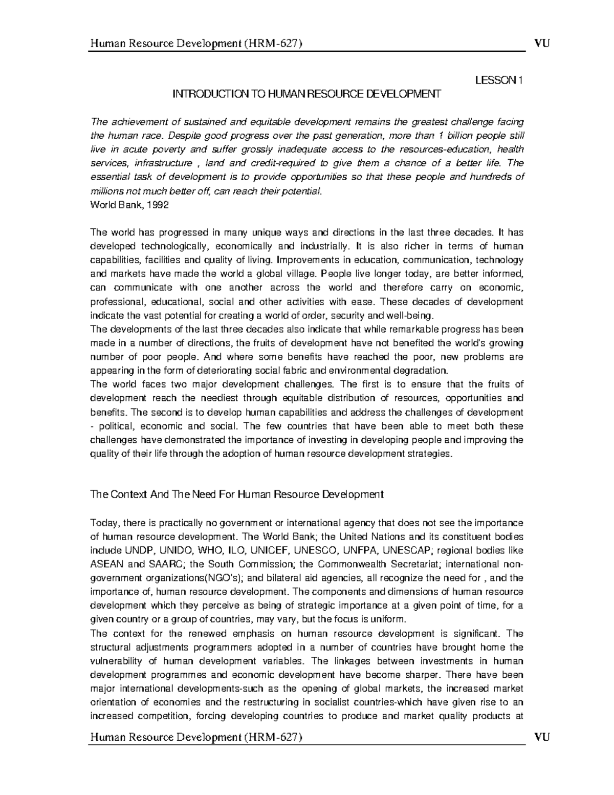Lesson 1-HRD - lecture first - LESSON 1 INTRODUCTION TO HUMAN RESOURCE ...