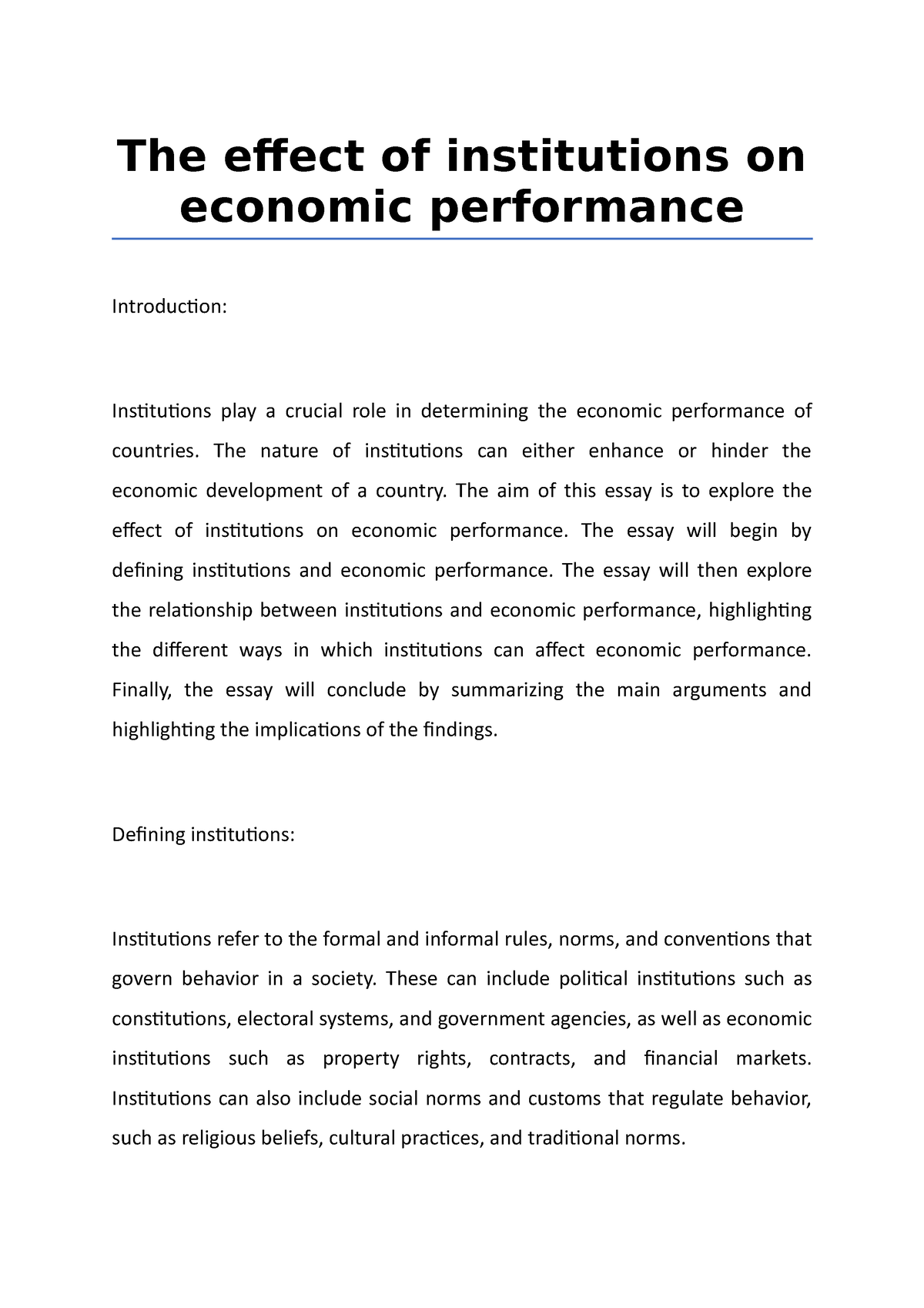 The Effect Of Institutions On Economic Performance - The Effect Of ...