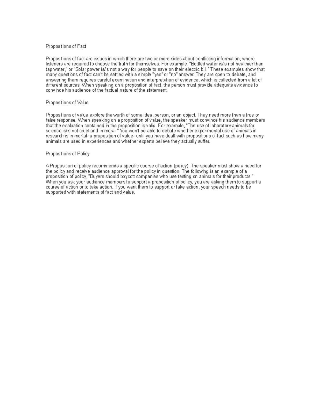 Week 15 Notes - Propositions of Fact Propositions of fact are issues in ...