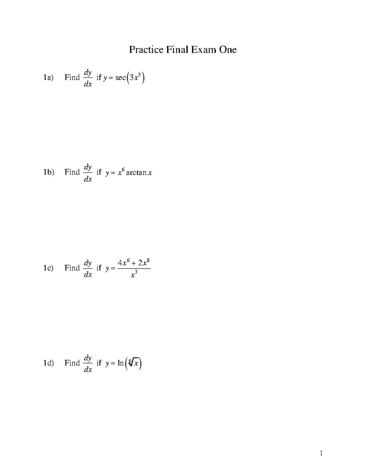 MAT 125 Fall 2023 - Practice Final Exam One - Practice Final Exam One ...