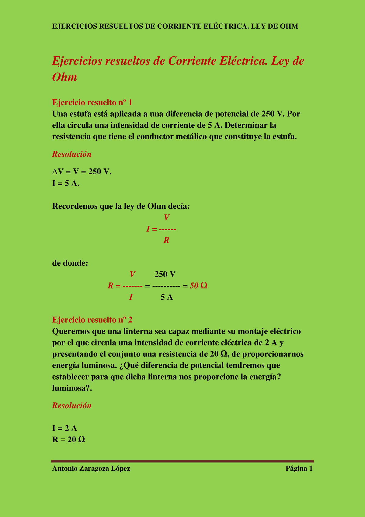 Ejercicios Resueltos De Corriente Electrica Ley De Ohm - Ejercicios ...