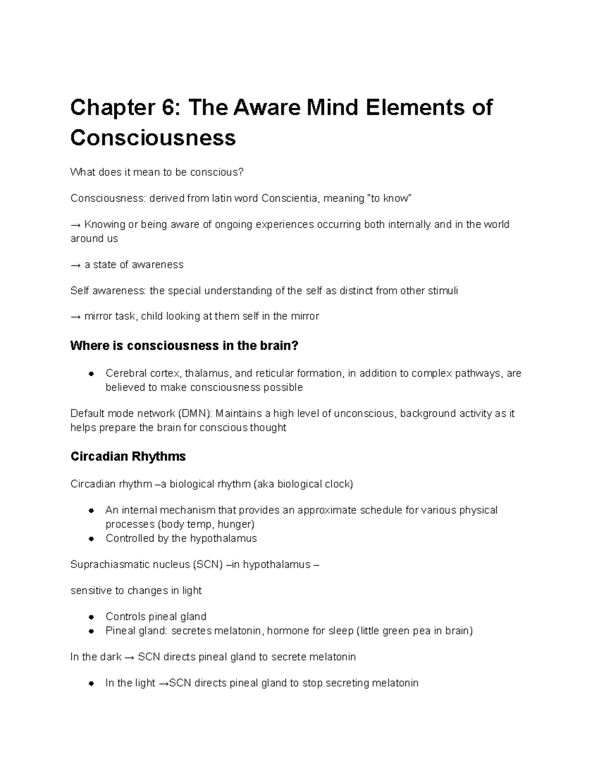 Gen Psych Chapter 6 - In class notes - Chapter 6: The Aware Mind ...