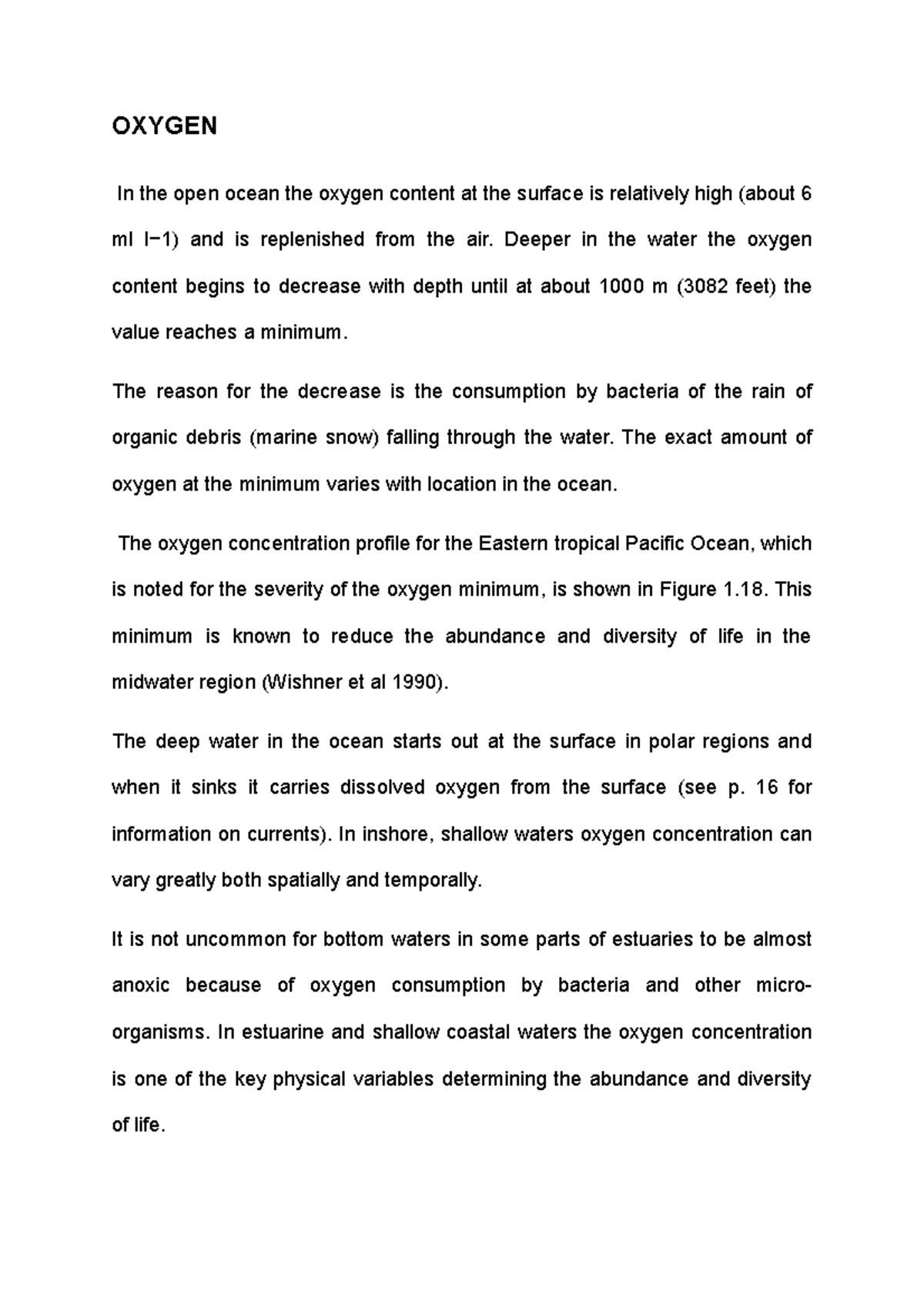 Oxygen lectures note related to marine ecology OXYGEN In the open