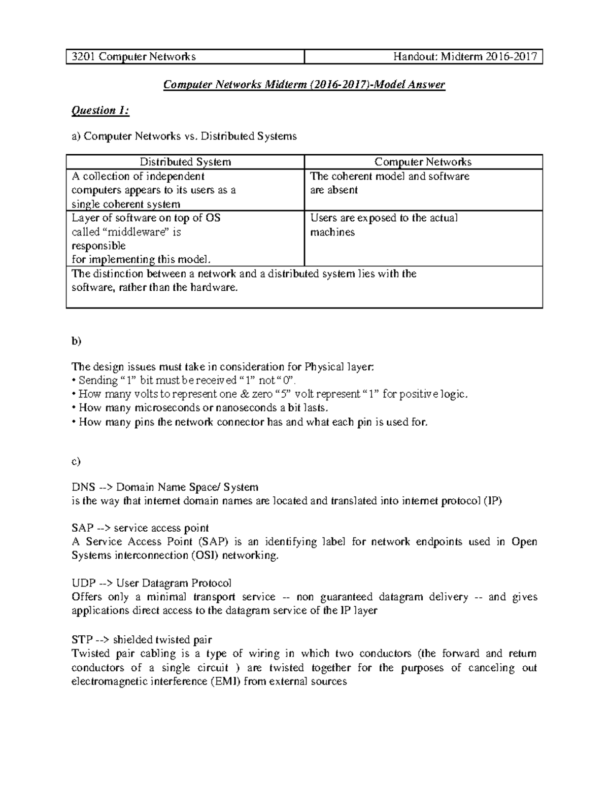 Computer Networks Midterm - Distributed Systems Distributed System ...