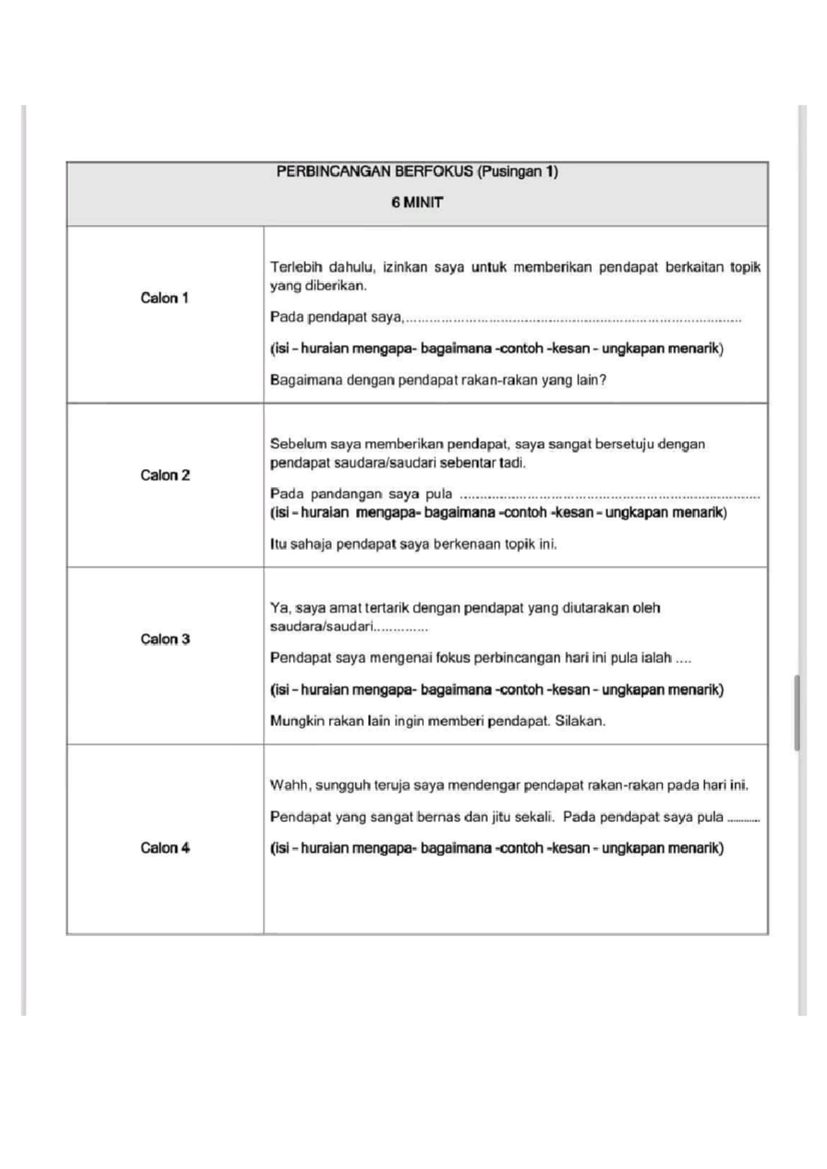 Skrip Ujian Bertutur 2 Pusingan - PERBINCANGAN BERFOKUS (Pusingan 1) 6 ...