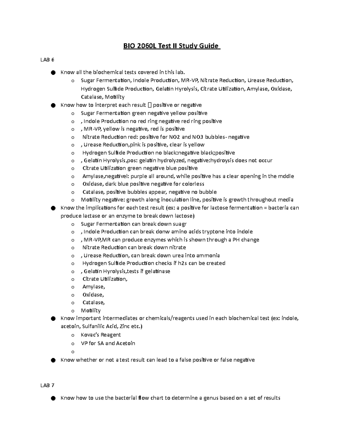 BIO 2060L LAB 6-8 EXAM Review - BIO 2060L Test II Study Guide LAB 6 ...