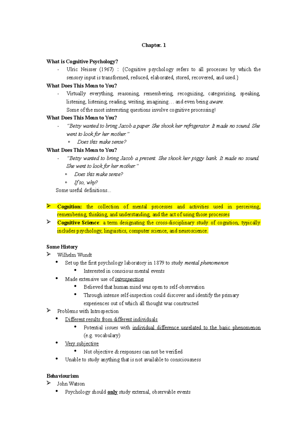 Cognitive Notebook - Chapter. 1 What is Cognitive Psychology? Ulric ...