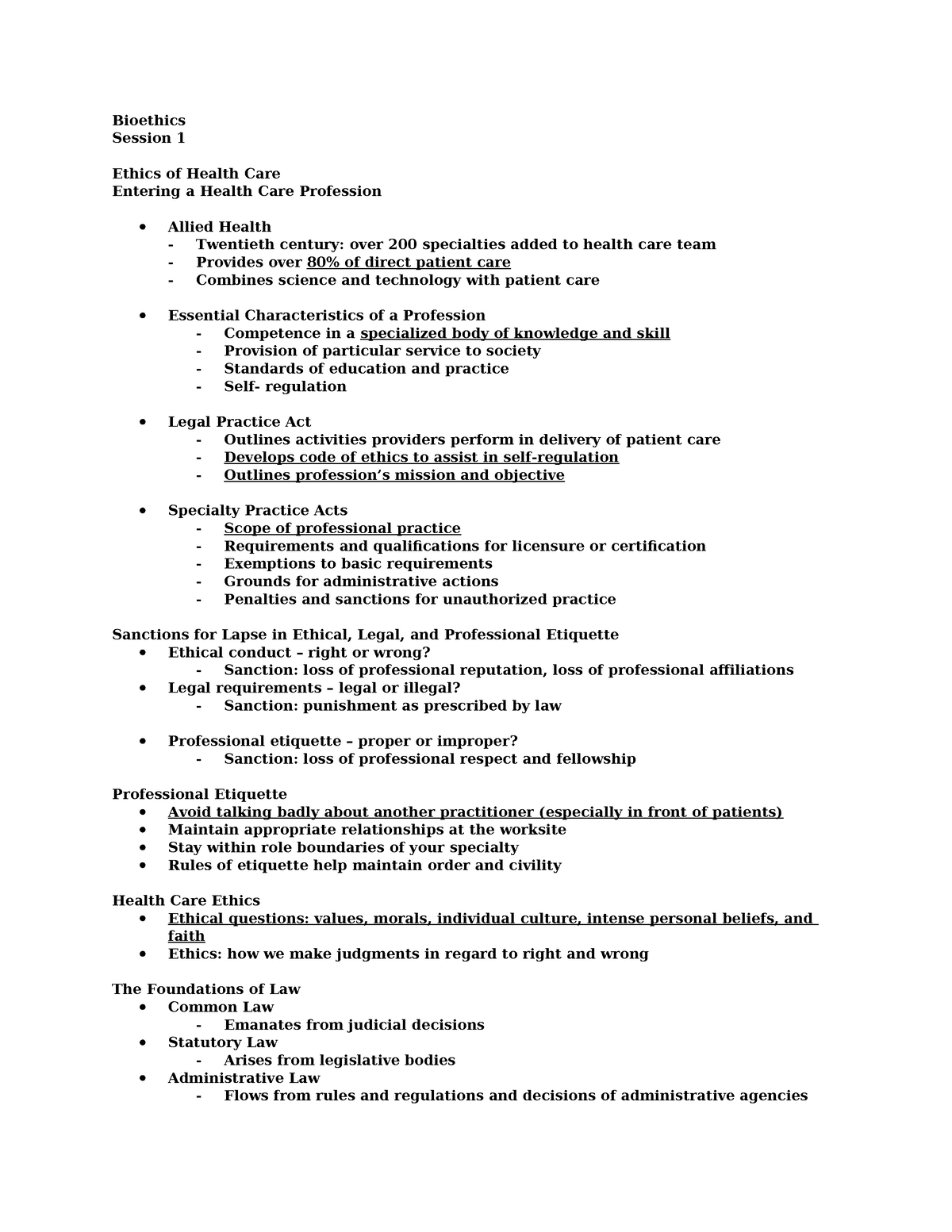 Bio Ethic SAS 1 - Bioethics Session 1 Ethics of Health Care Entering a ...