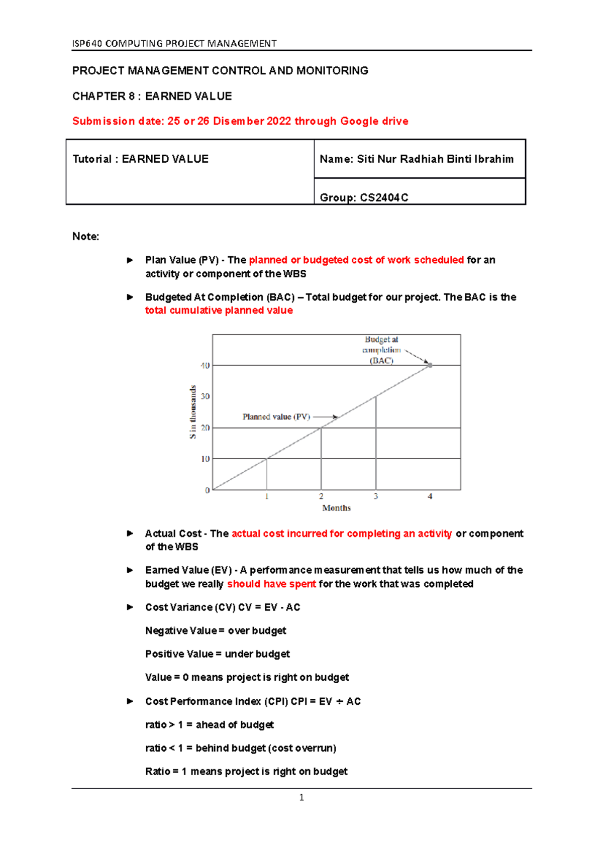 Edited Tutorial Earned Value Question Only - PROJECT MANAGEMENT CONTROL ...