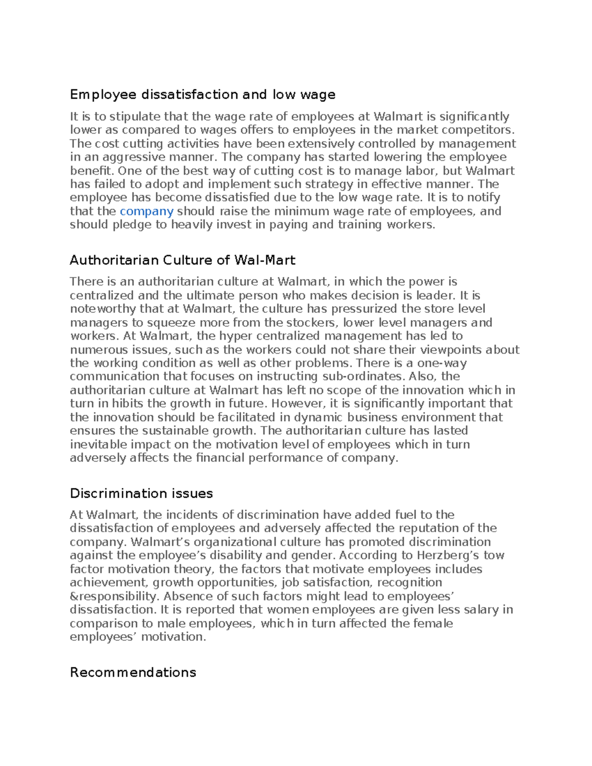 Case study Employee dissatisfaction and low wage Employee