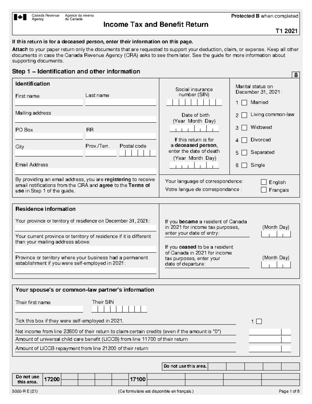 5000r21e hi T1 2021 Tax and Benefit Return If this return is for a deceased person