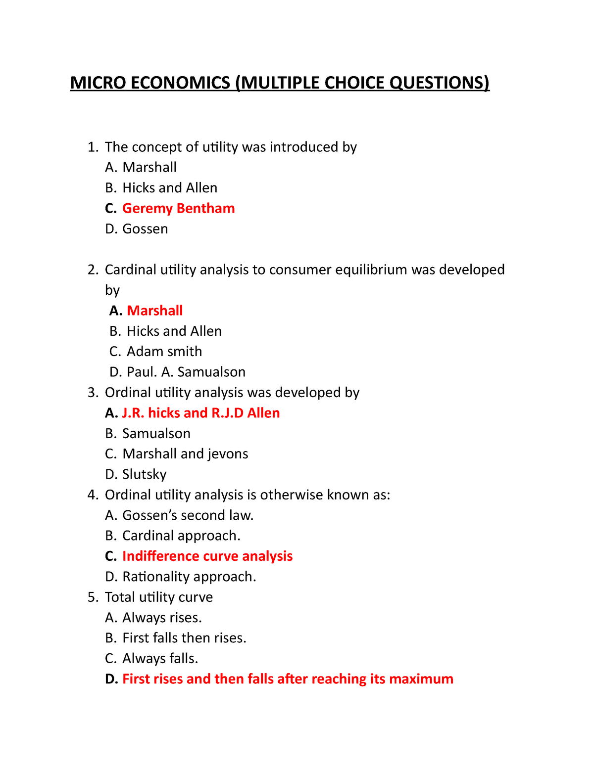 Micro Economics MCQ - Useful - MICRO ECONOMICS (MULTIPLE CHOICE ...