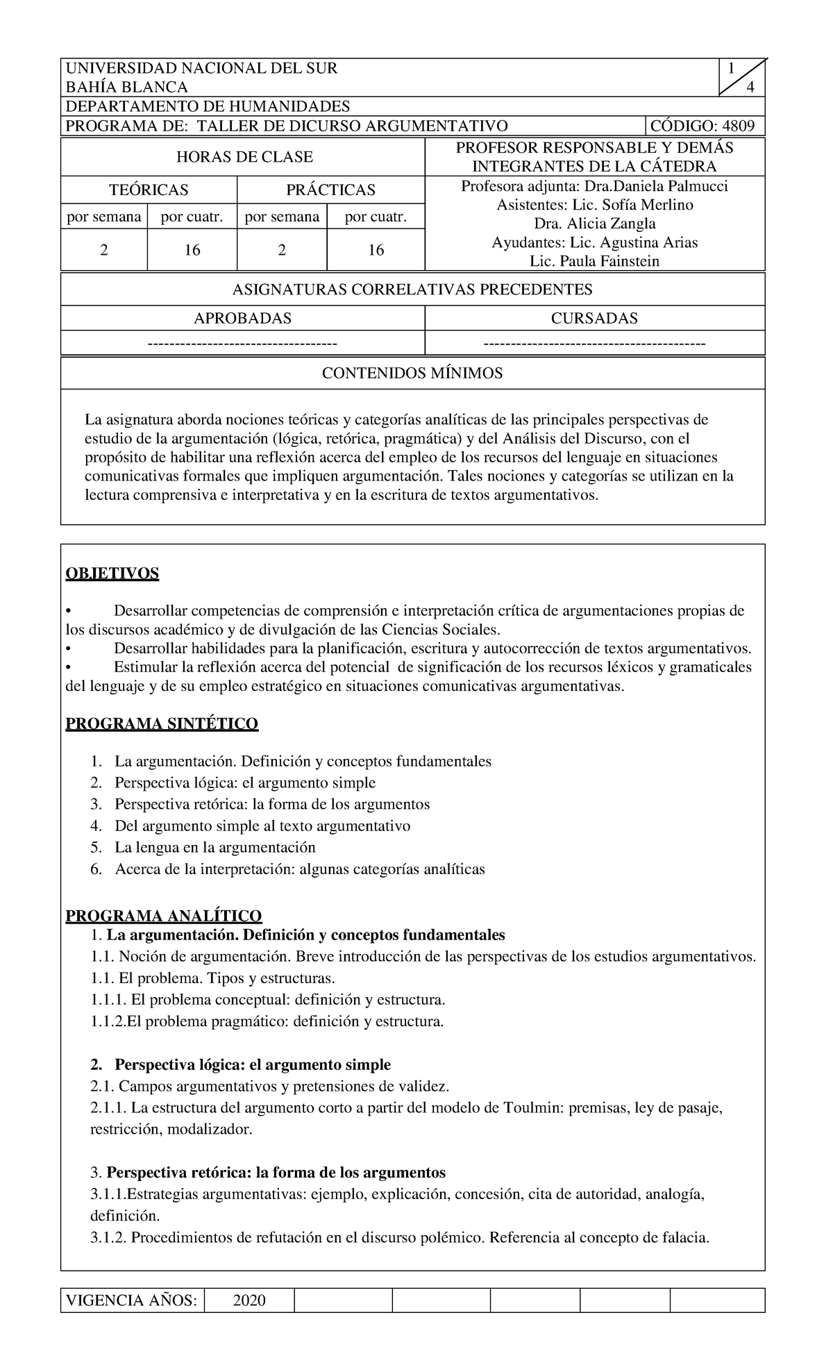 Programa Taller de Discurso Argumentativo 2020 - UNS - Studocu