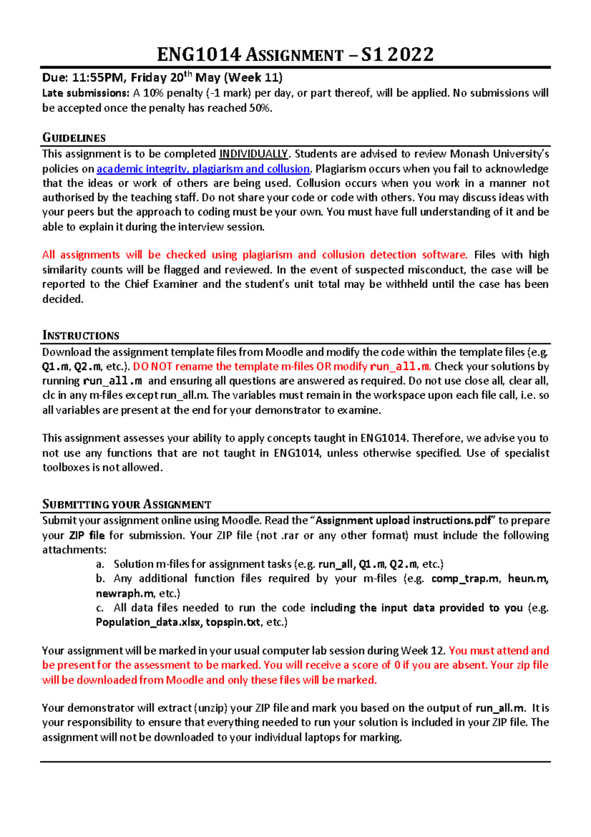 Assignment Instructions S1 2022 - ENG1014 ASSIGNMENT – S1 2022 Due: 11 ...