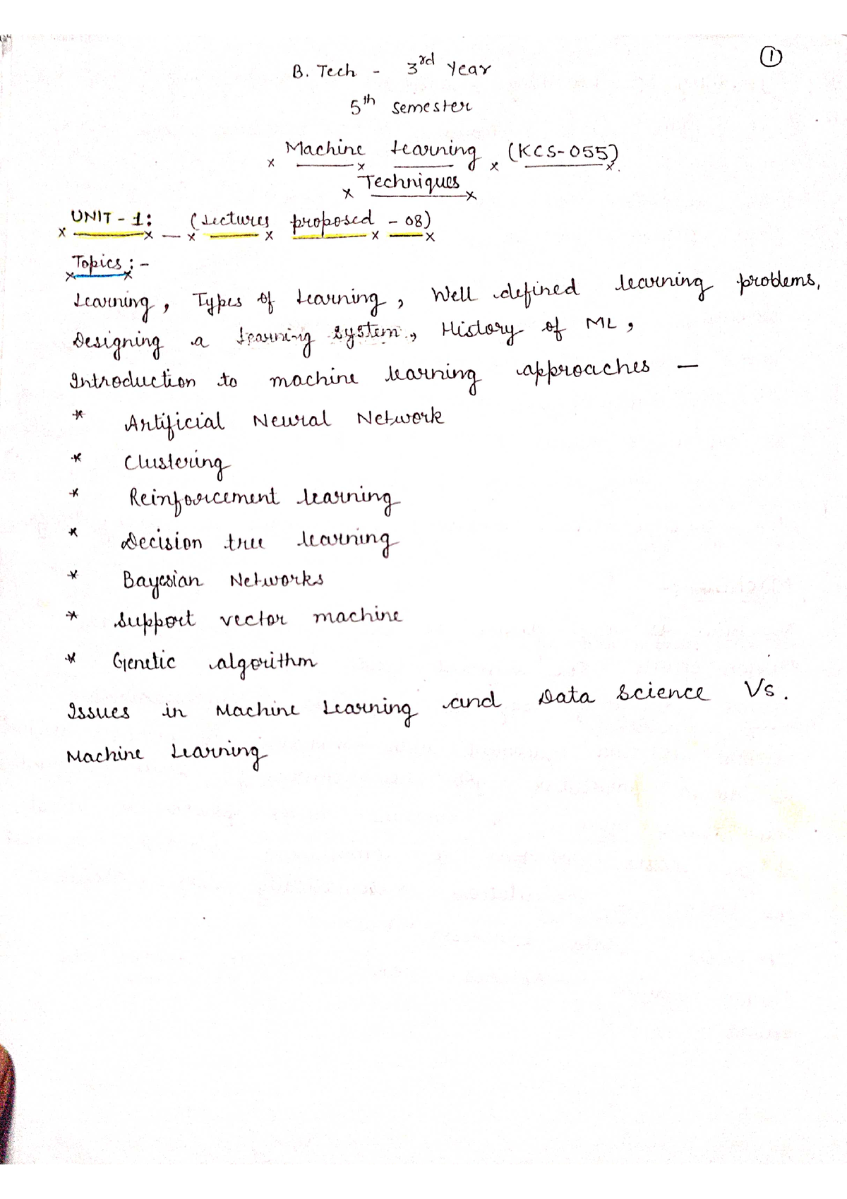 UNIT-1 - Machine Learning Unit-1 Notes. - Machine Learning Techniques ...