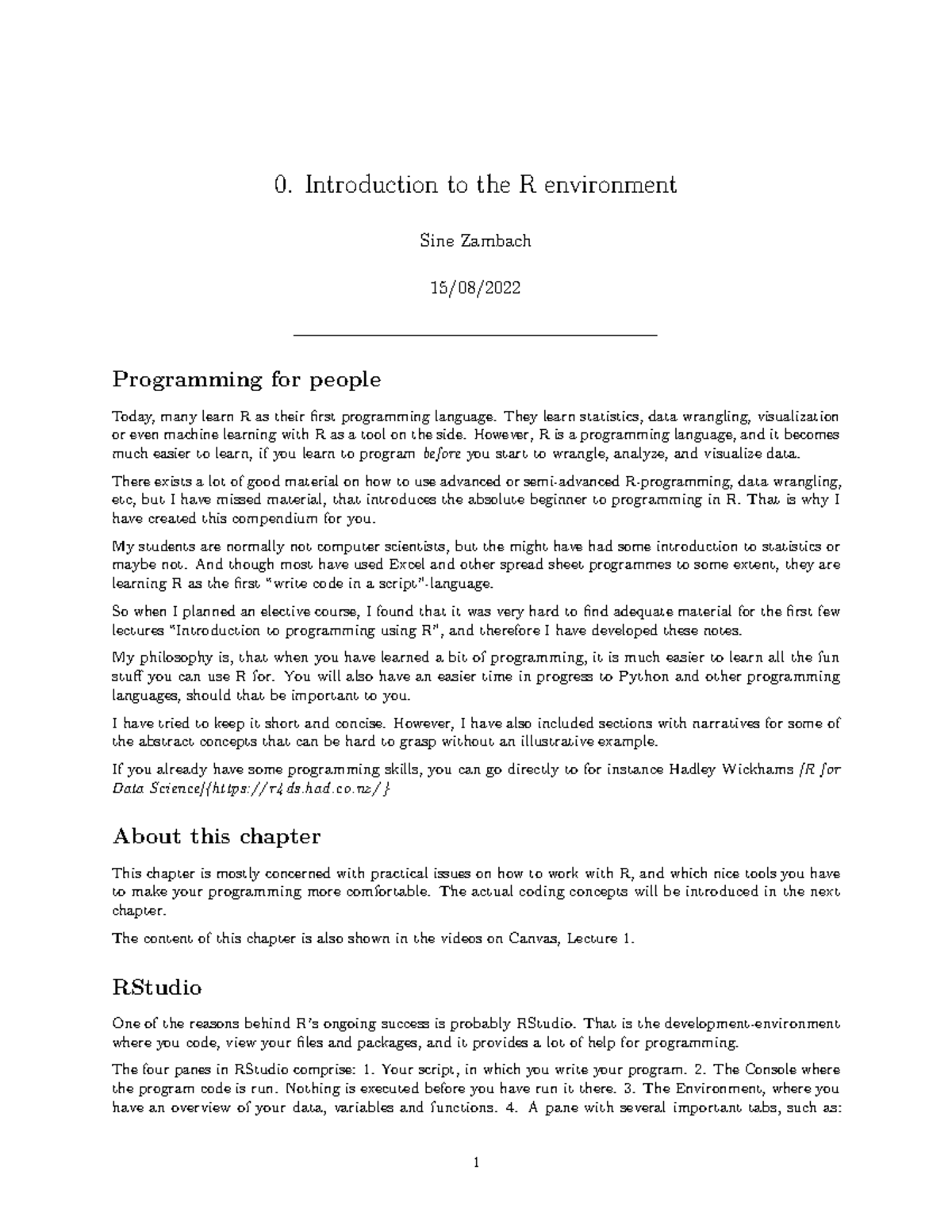Introduction And RStudio - 0. Introduction to the R environment Sine ...
