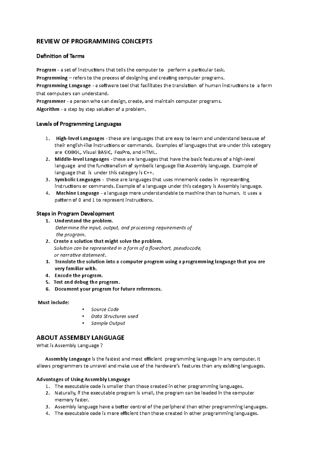 Computer Organization - REVIEW OF PROGRAMMING CONCEPTS Definition of ...