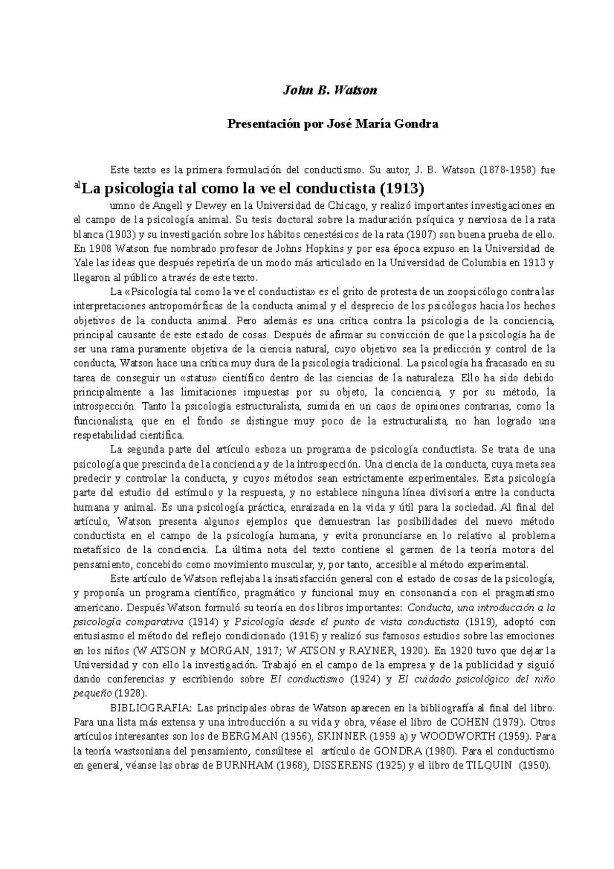 3 Watson La psicología tal como la ve el conductista (1913) John B