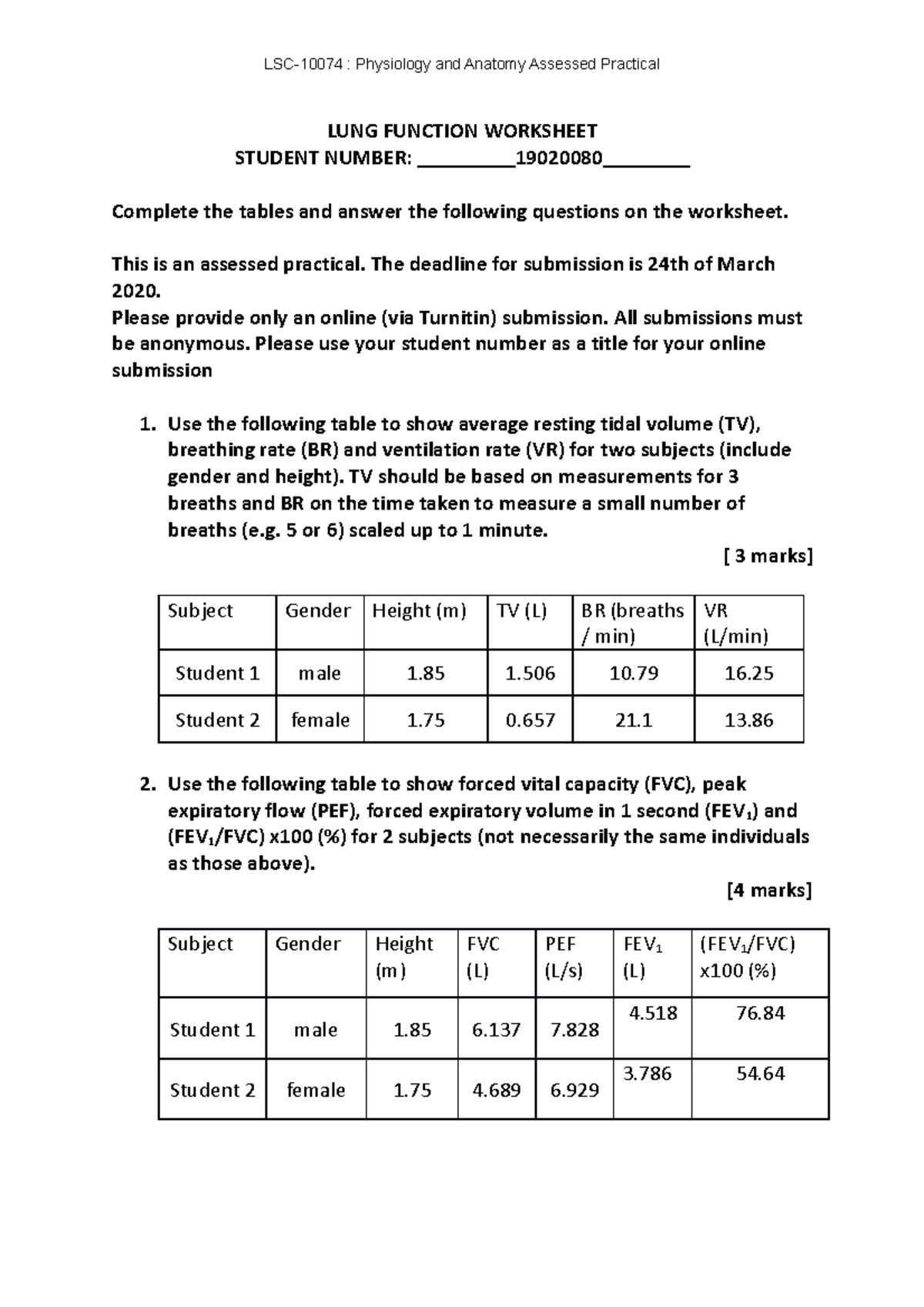 Lung Function Practical Lsc Physiology And Anatomy Assessed Practical Lung Function