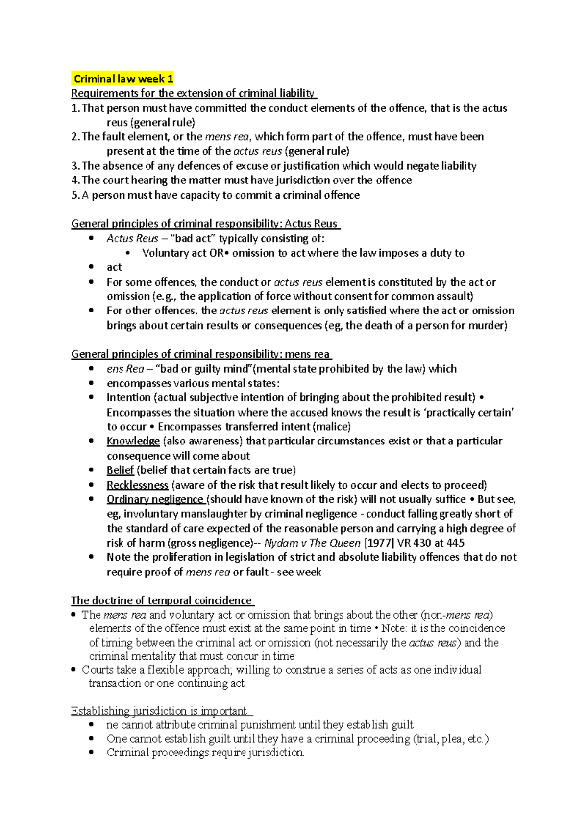 Criminal Law Notes Criminal Law Week 1 Requirements For The Extension 