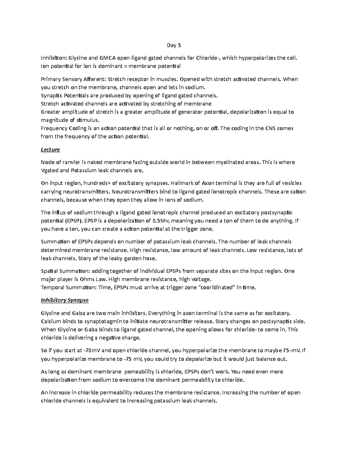 Day 5 - Lecture notes Day 5 - Day 5 Inhibition: Glycine and GMCA open ...