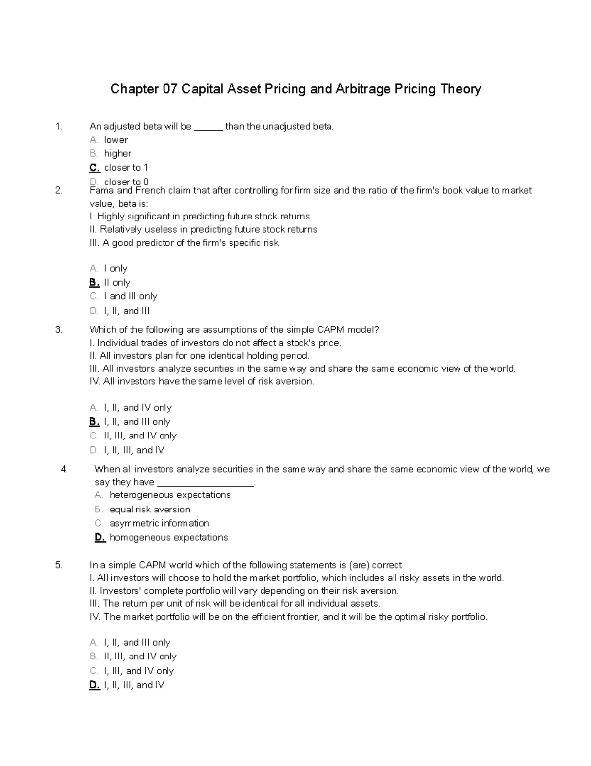 Chapter 7-Capital Asset - Chapter 07 Capital Asset Pricing And ...