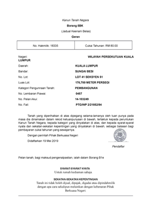 Form 5B (version 2) - Kanun Tanah Negara Borang 5BK (Jadual Keenam 