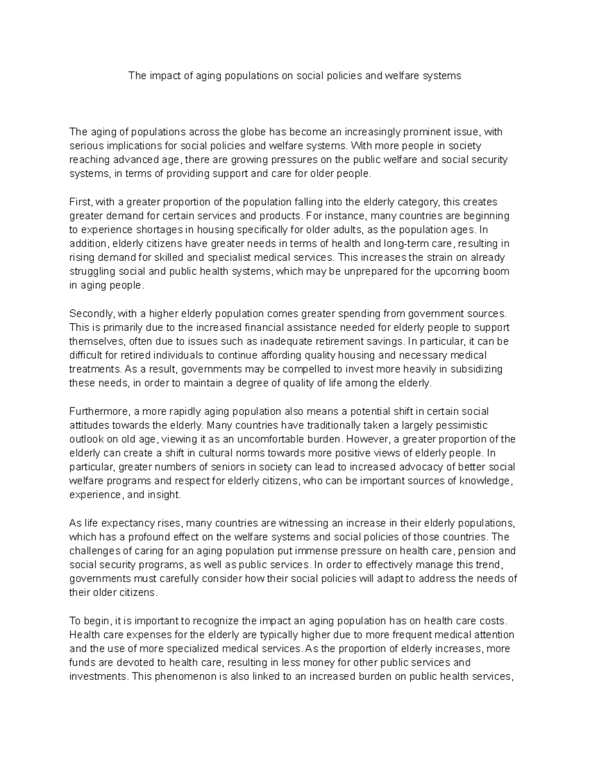 The impact of aging populations on social policies and welfare systems ...