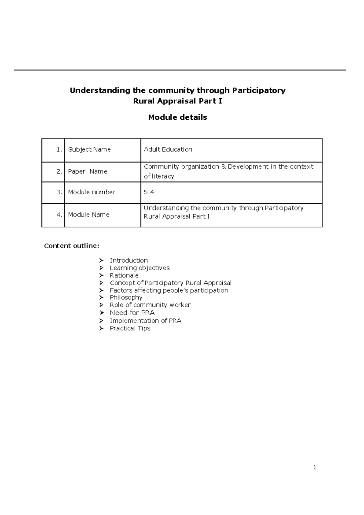 Understanding the community through Participatory Rural Appraisal Part ...