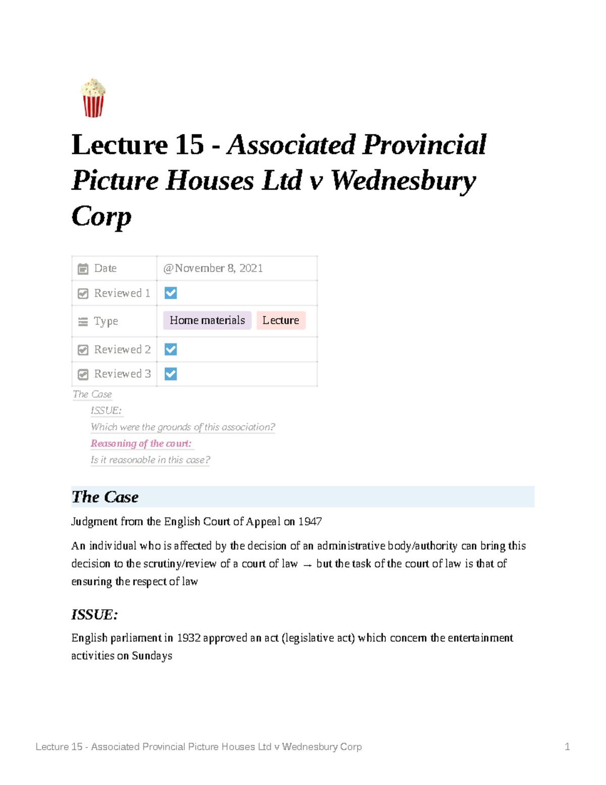 Lecture 15 Associated Provincial Picture Houses Ltd V Wednesbury Corp 🍿 Lecture 15 5949