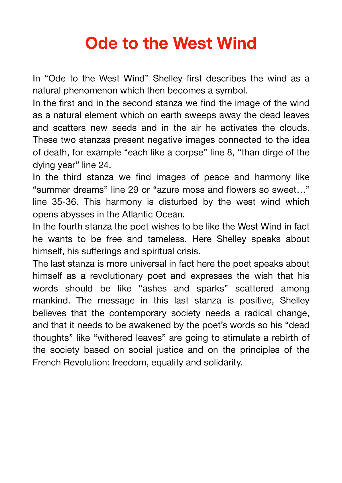 Commento ode to the west wind PDF - Ode to the West Wind In “Ode to the ...