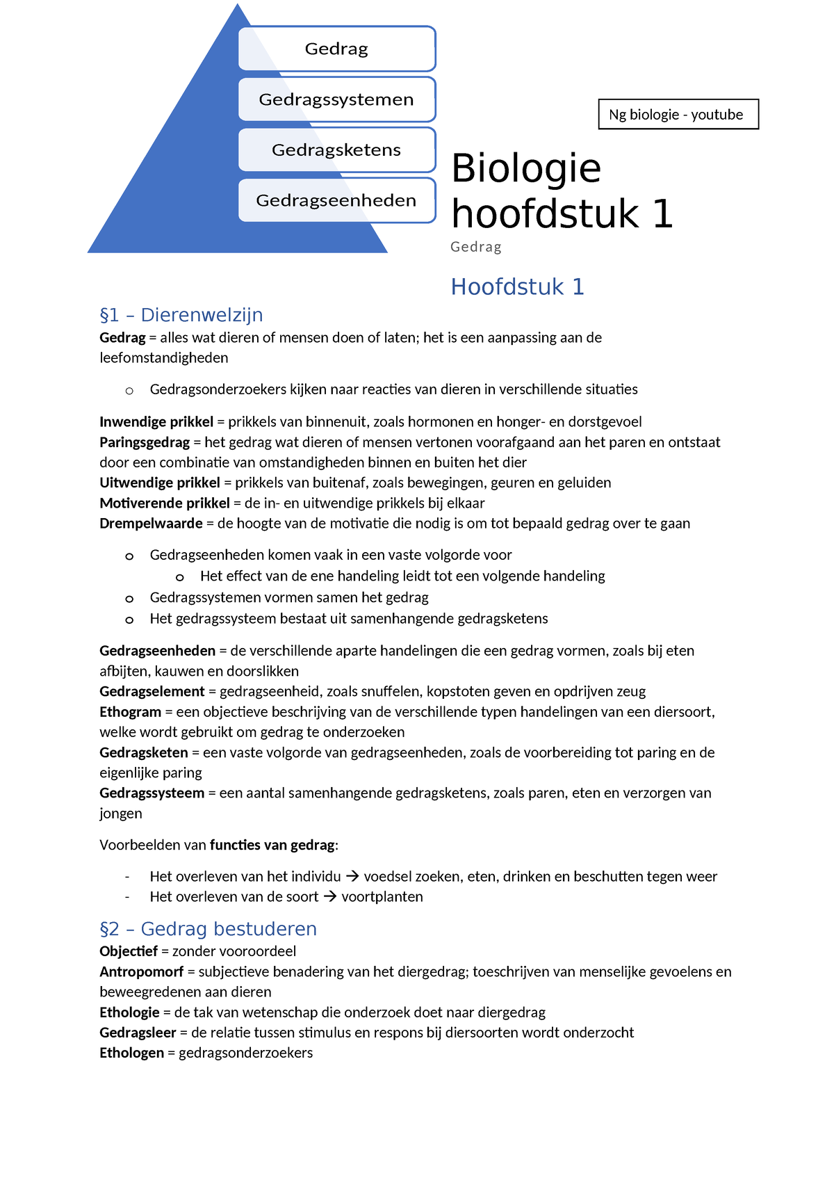 Biologie Hoofdstuk 1 Samenvatting - Biologie Hoofdstuk 1 Gedrag ...