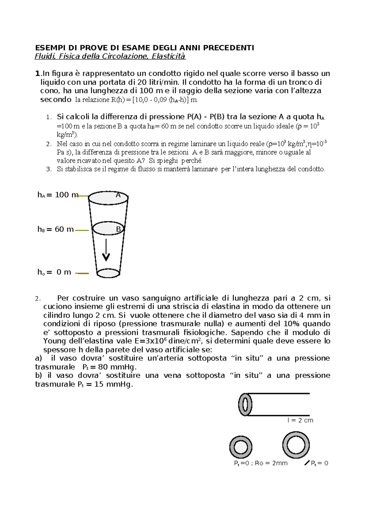 Esercizi Di Esame Fluidi - ESEMPI DI PROVE DI ESAME DEGLI ANNI ...