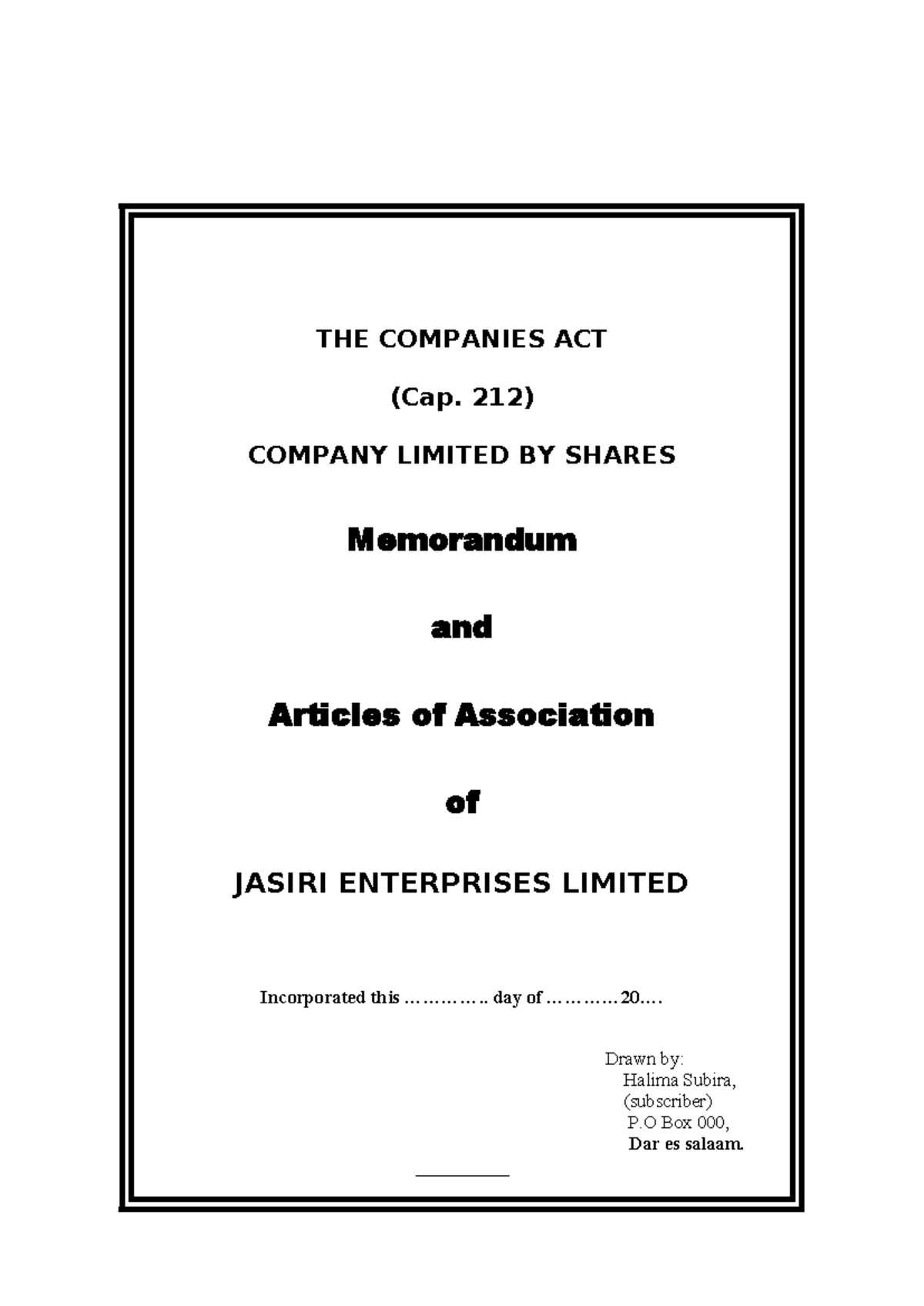 Memorandum and articles of association (Sample) (1) 4 - THE COMPANIES ...