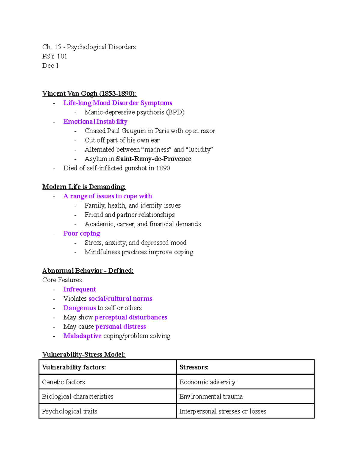 Ch. 15 - Psychological Disorders - Ch. 15 - Psychological Disorders PSY ...