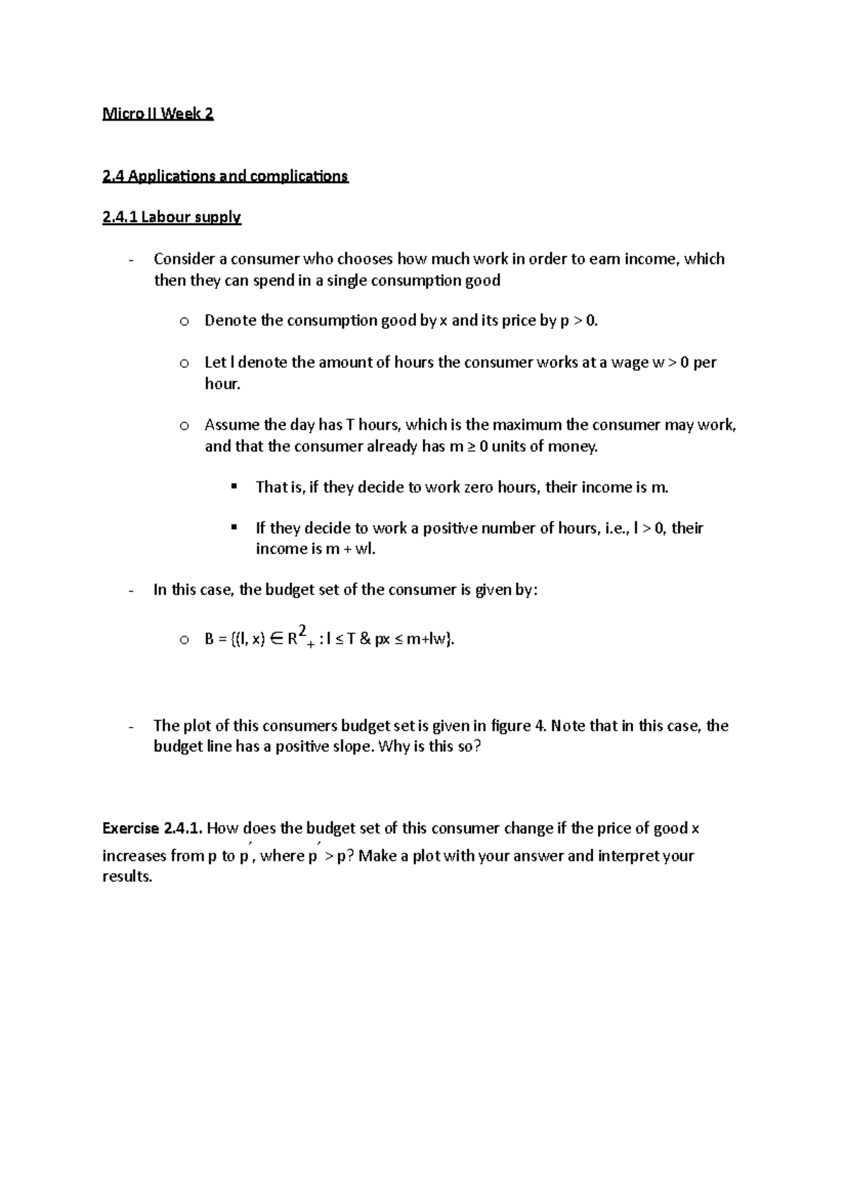 Micro II Week 2 - Notes for week 2 - Micro II Week 2 2 Applications and ...