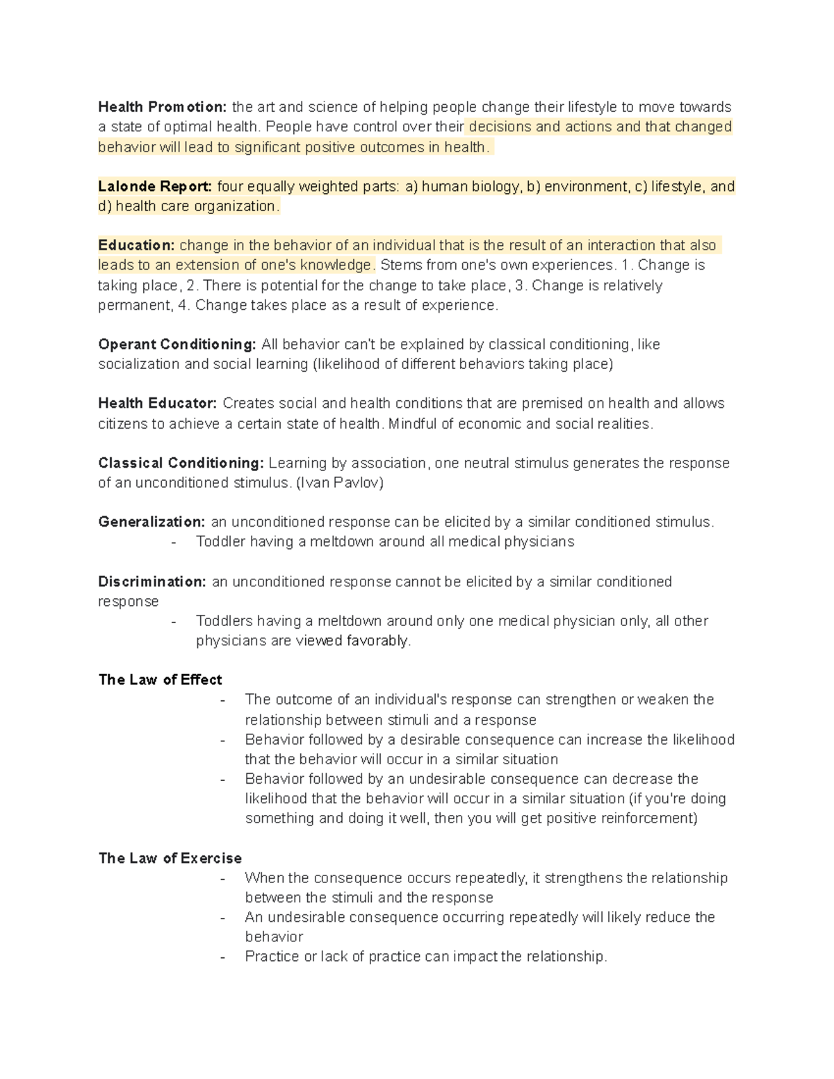 Health Education Final Exam Outline Health Promotion the art and