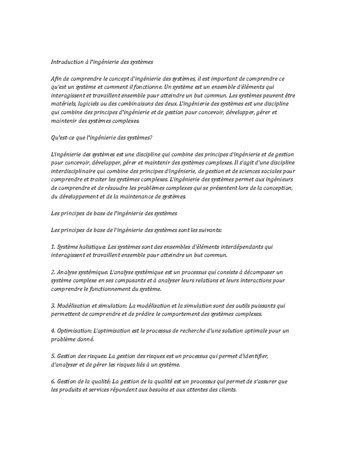 Systems engineering Study Notes - Introduction à l'ingénierie des ...