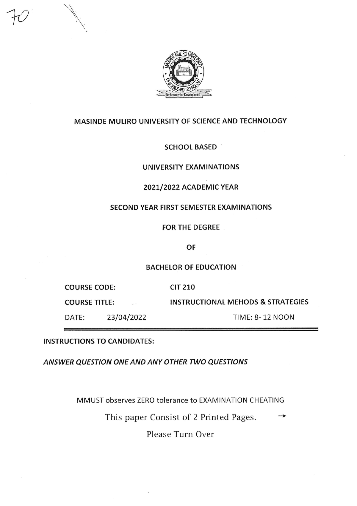 CIT 210 - Instructional method and strategy - Studocu