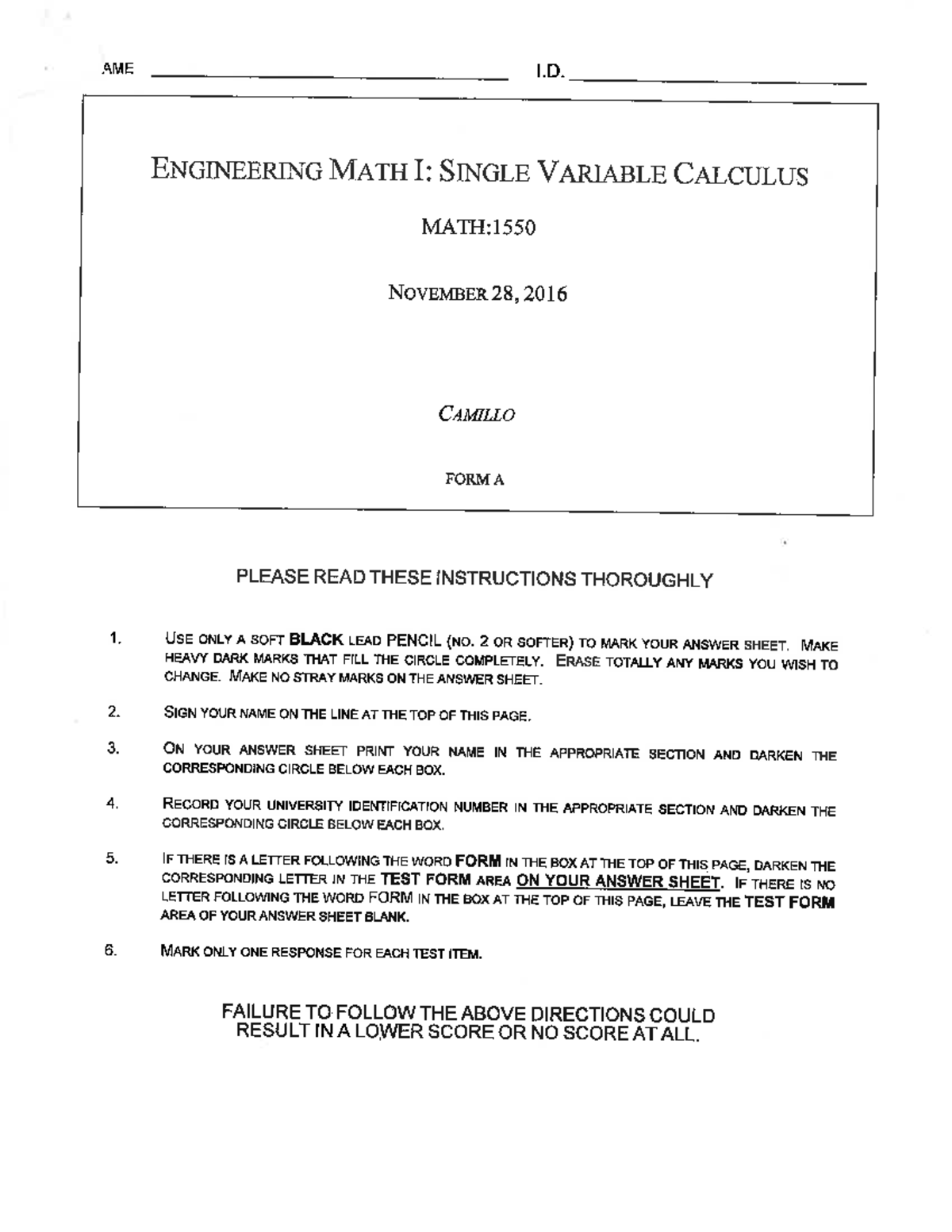 1550, exam 3, fall, 2016 , solutions - MATH1550 - Studocu