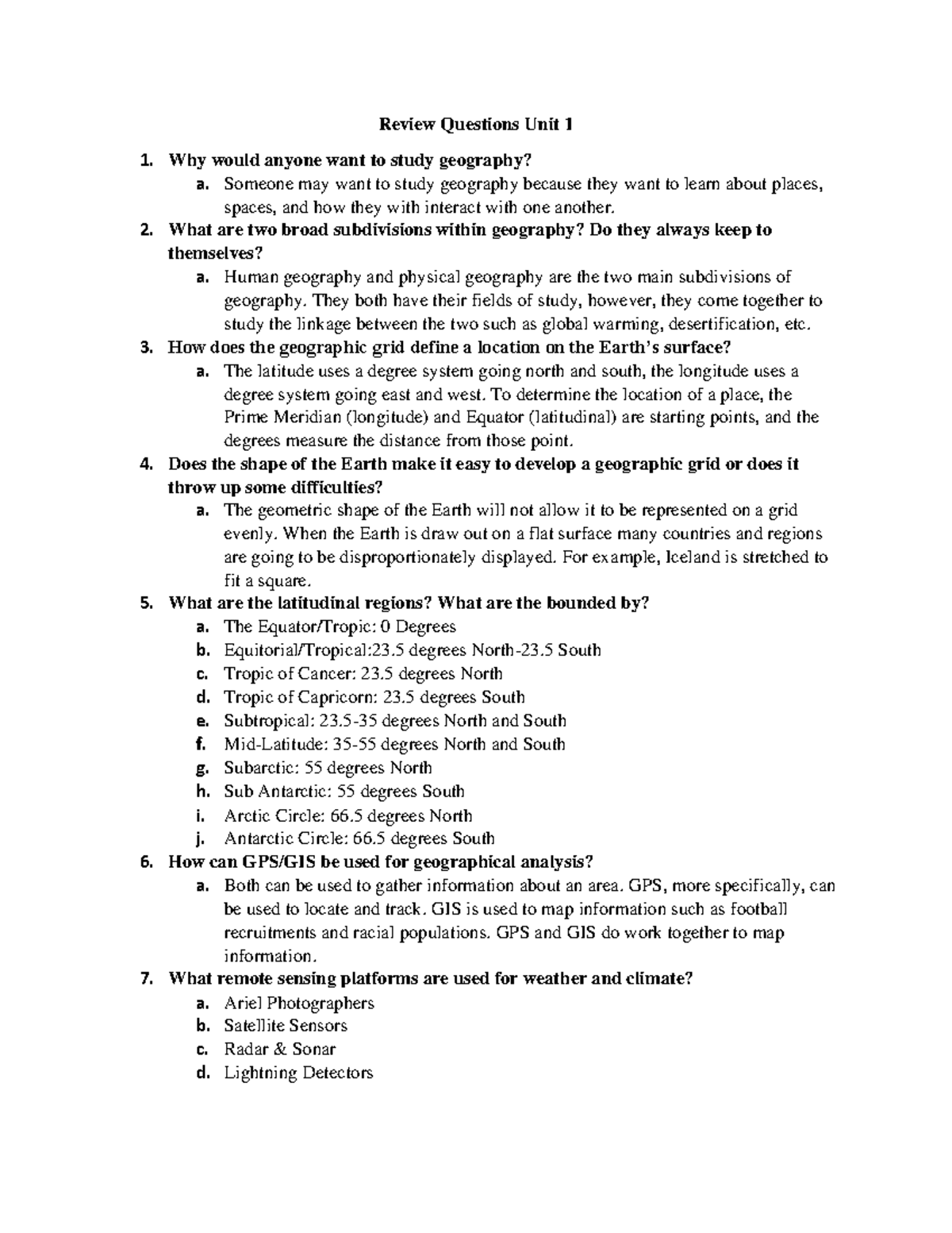 What is Geography - The Document contains the answers to the review ...