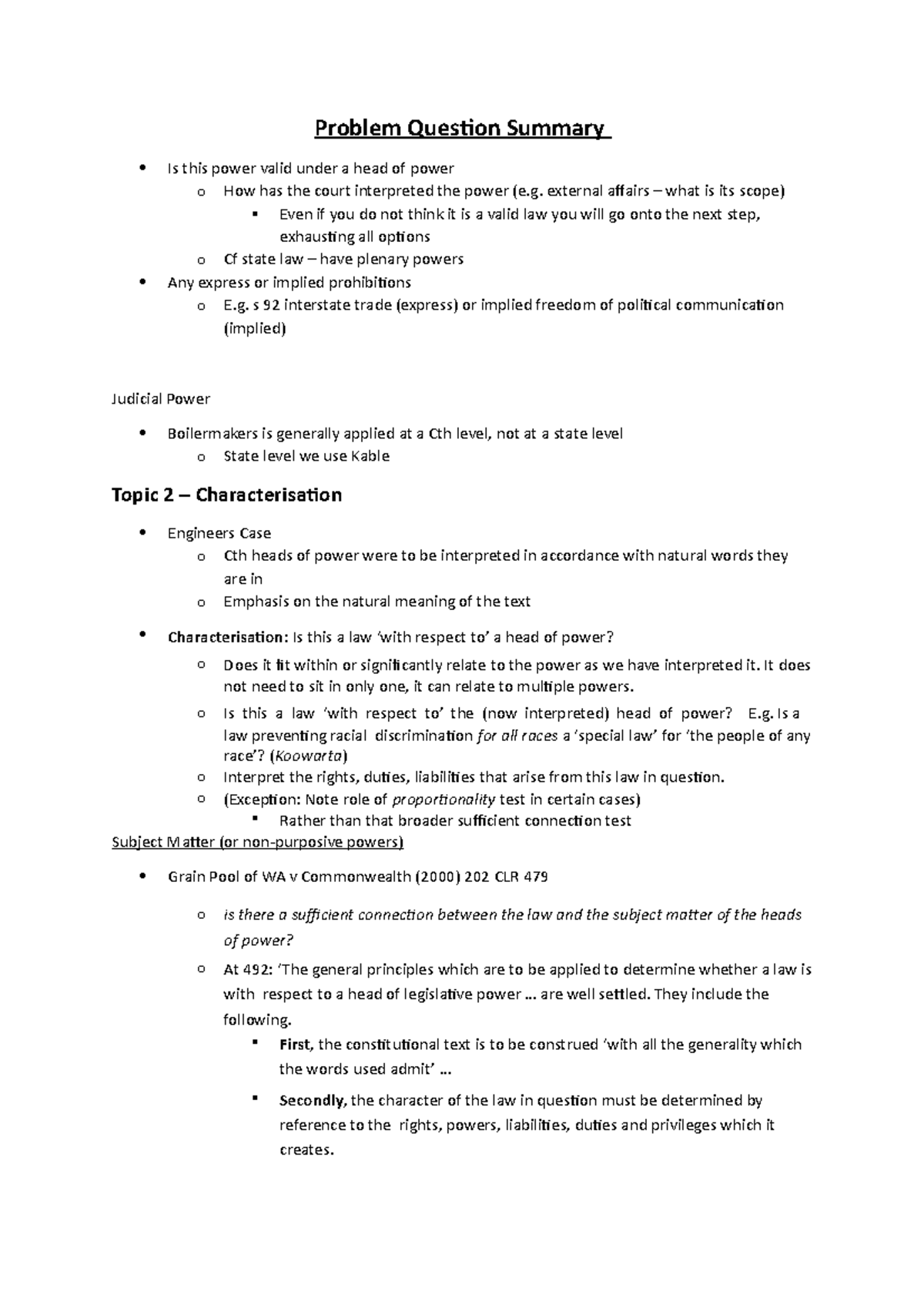 Problem Q Summary Sheet LAWS3000 - Problem Question Summary Is this ...