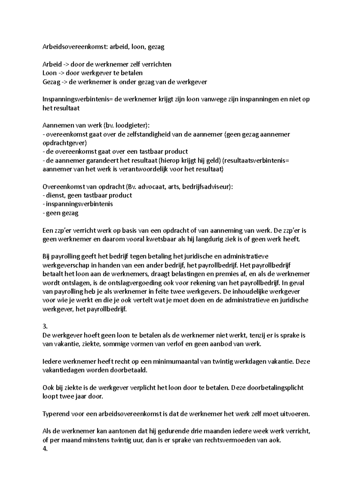 Arbeidsrecht Basis Samenvatting - Arbeidsovereenkomst: Arbeid, Loon ...