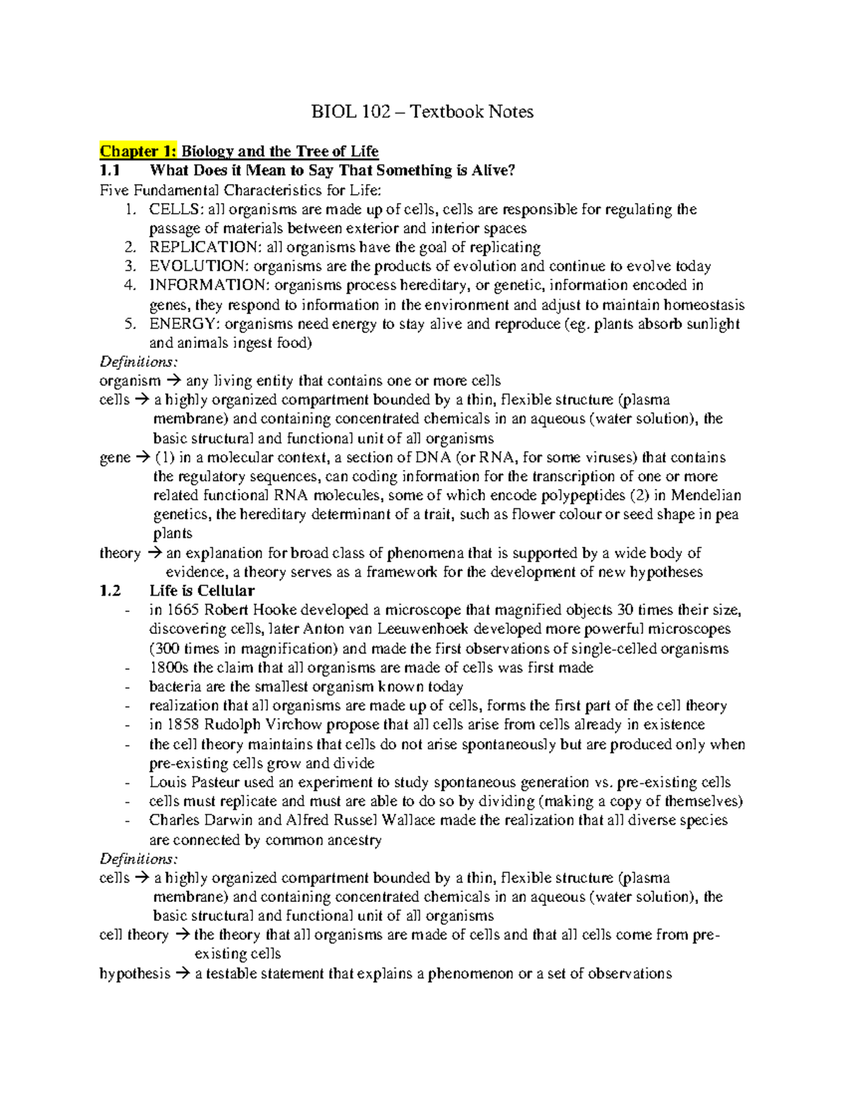 BIOL 102 - Chapter 1 - Textbook notes for online BIOL 102 with Dr ...