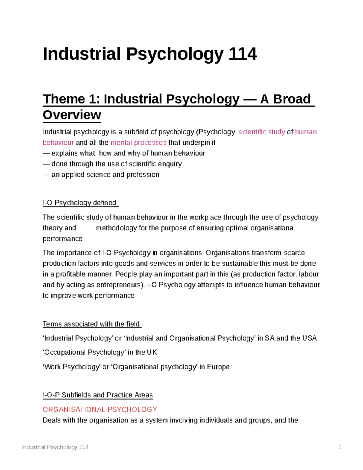Industrial Psychology 114 People play an important part in this (as
