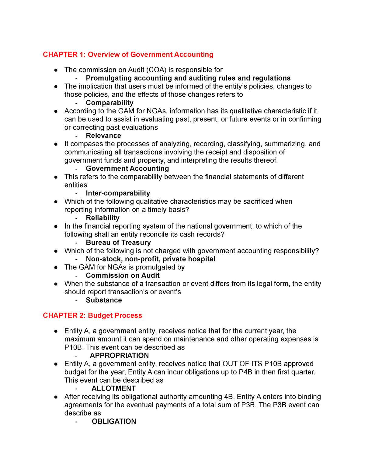 GOVERNMENT ACCOUNTING Reviewer CHAPTER 1 Overview of Government